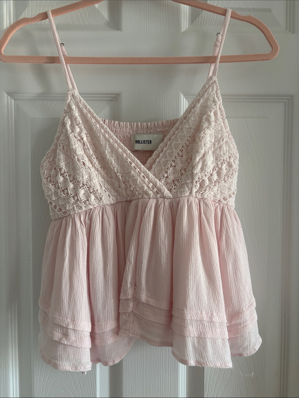 Hollister Light Pink Lace-Trim Babydoll Cami Y2K